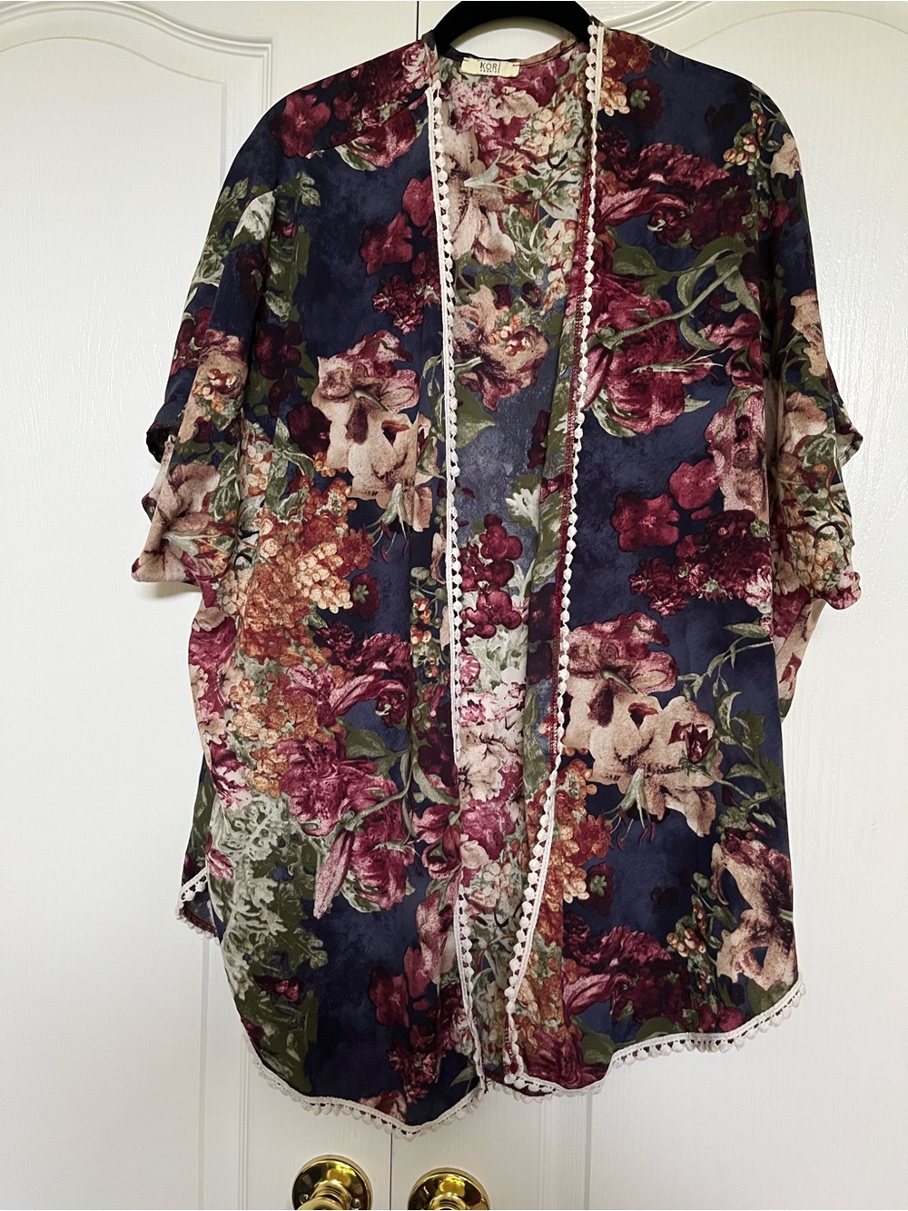 Kori Floral Open Front Tunic in Navy, Burgundy, Green